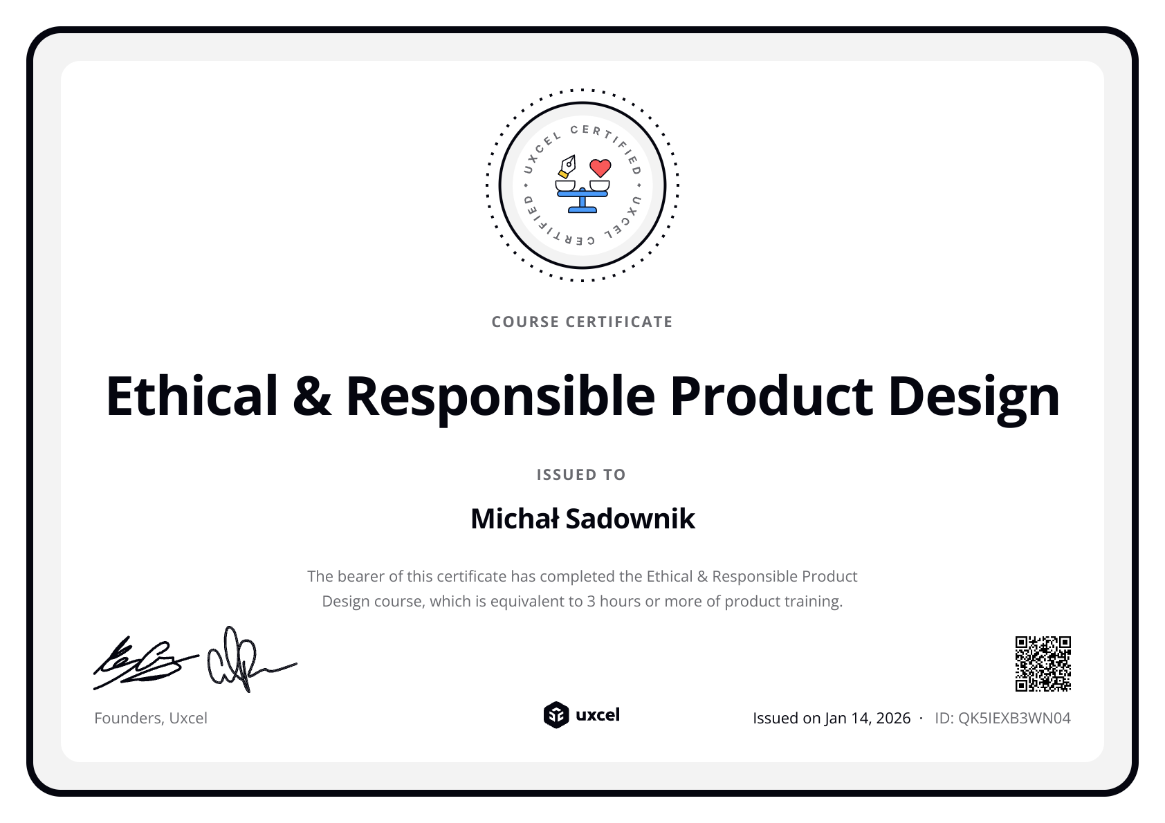 Michał Sadownik's certificate